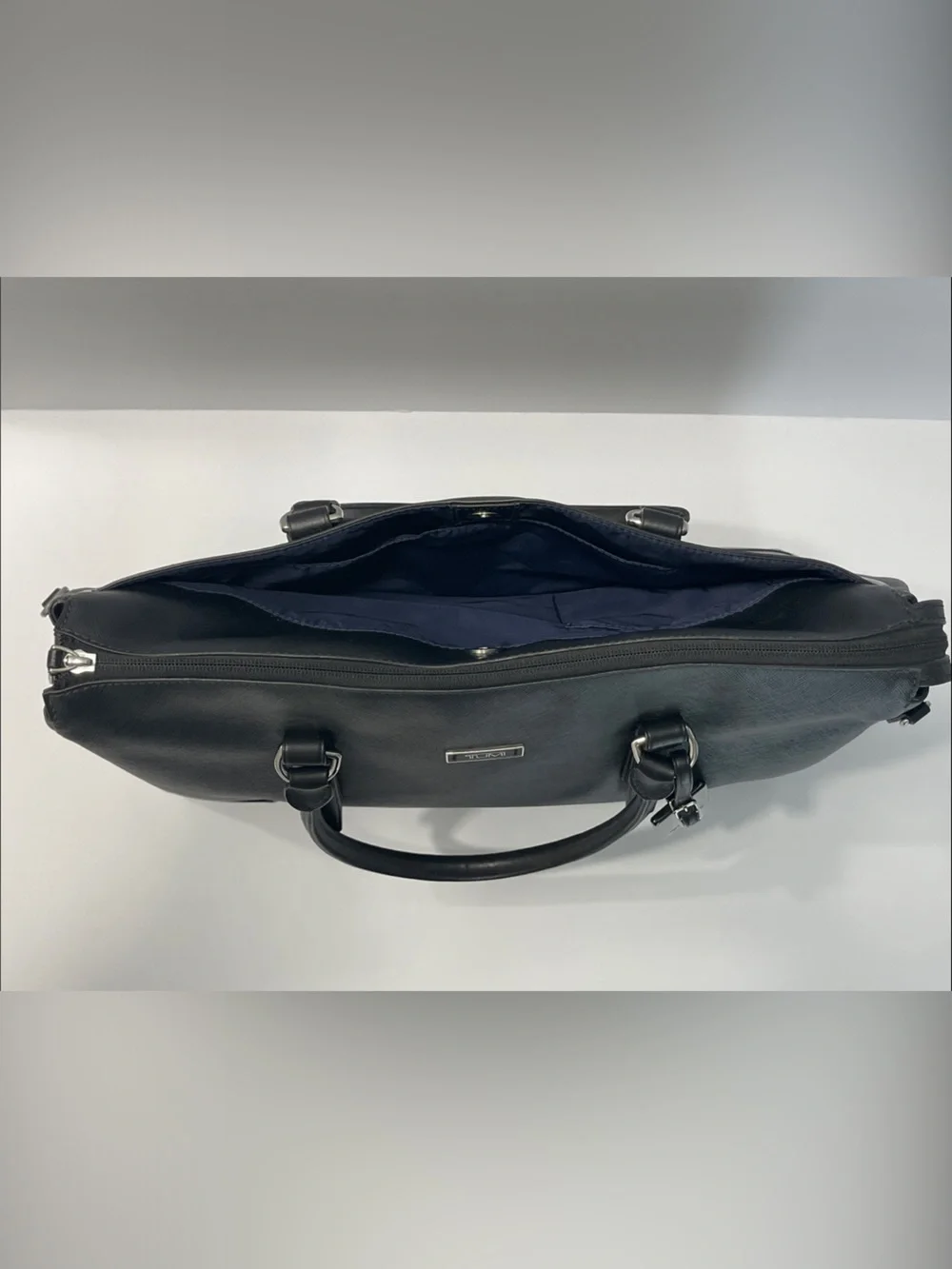 Unisex Tumi Black Textured Leather Weekender / Laptop Bag